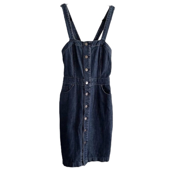 NWOT A New Day Jean Denim Sleeveless Cotton Apron Dress w Criss Cross Back - Picture 3 of 16